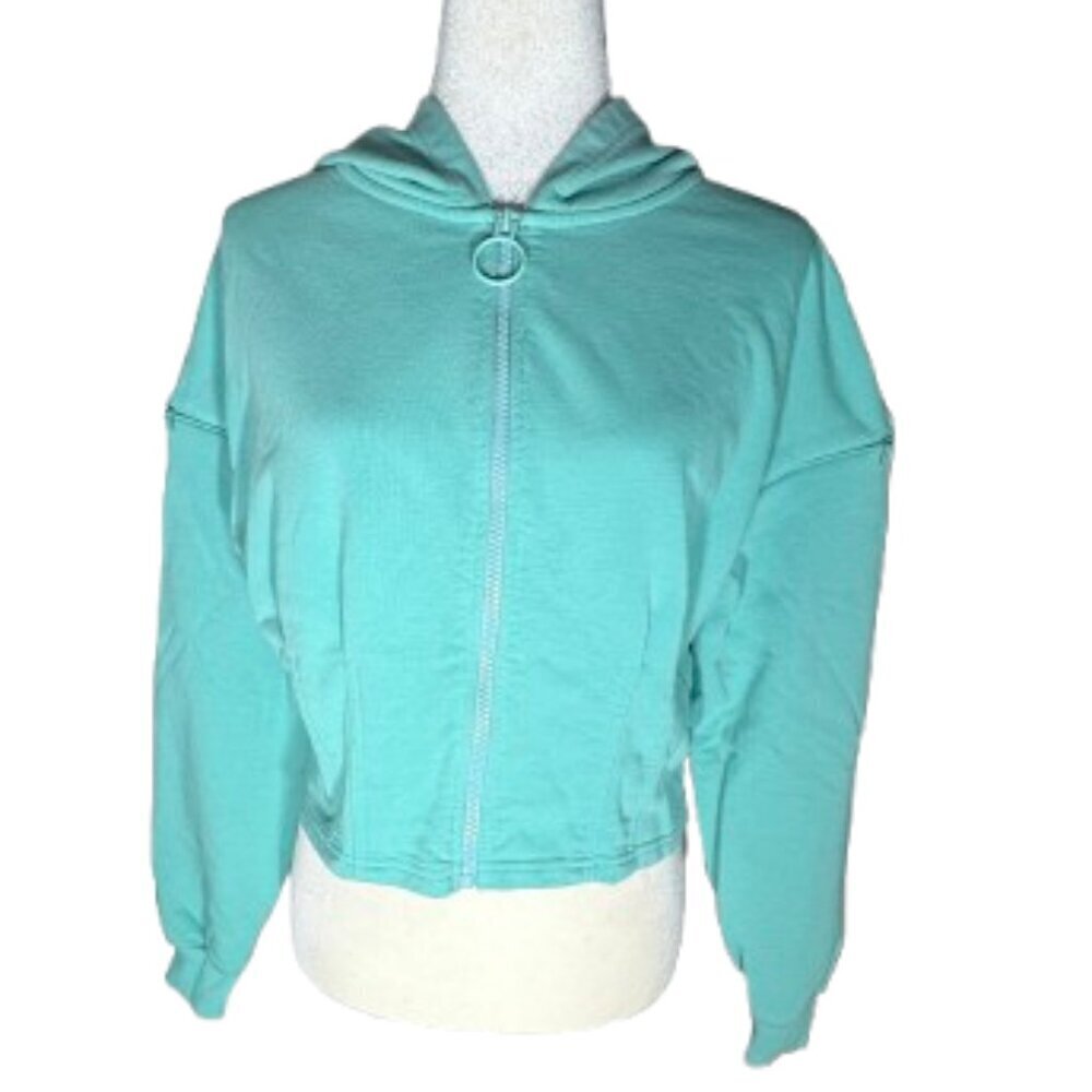 Fabletics Dakota Hooded Mint Cropped Full Zip Workout Jacket Women's Medium